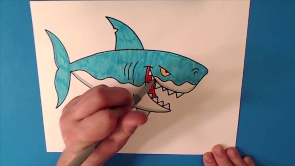 Рисунки маркерами акула