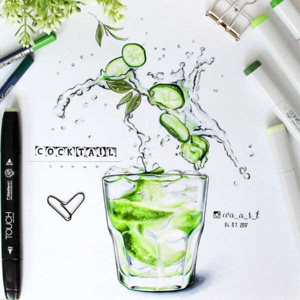 Скетчи маркерами вино