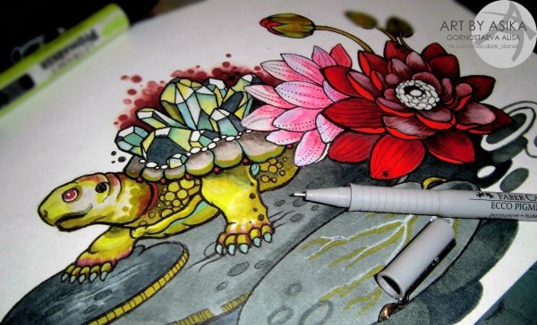 Тату Нео Традишинал черепаха