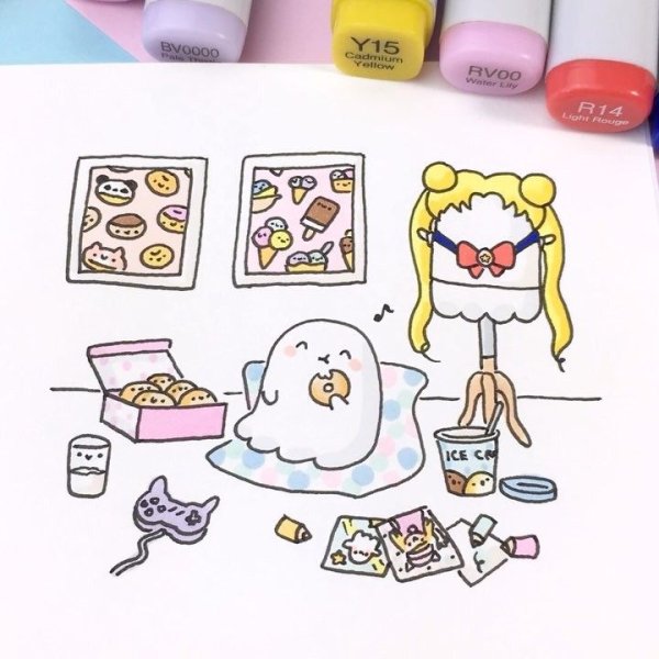 Кавайные Стикеры маркерами