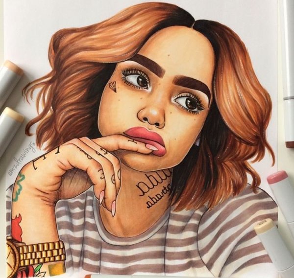 Девушка маркерами