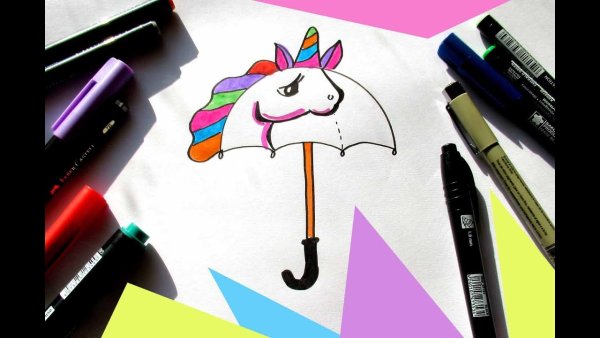 Рисование красками зонтик и дождь