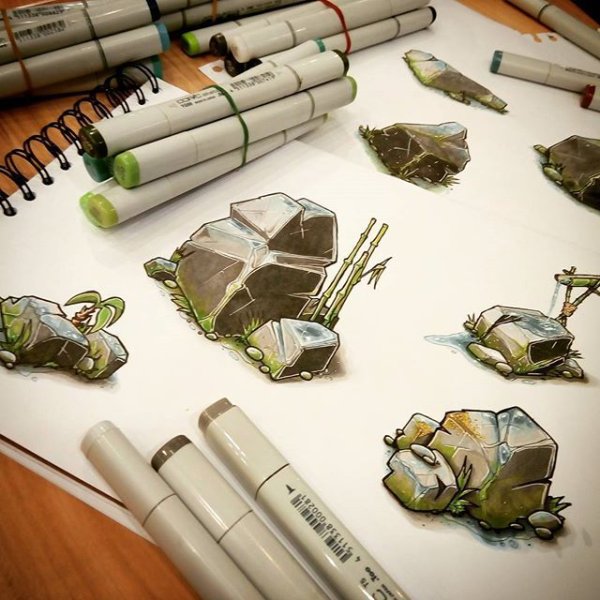 Камни скетч маркерами