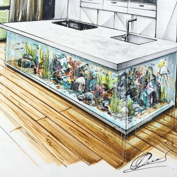 Скетч аквариум с рыбками