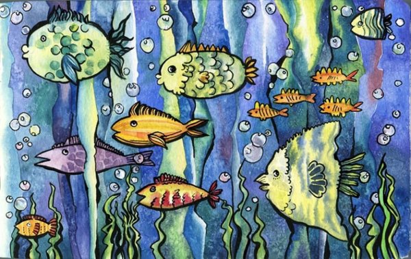 Рисование рыбки в аквариуме