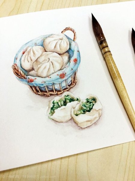 Пельмени рисунок акварелью