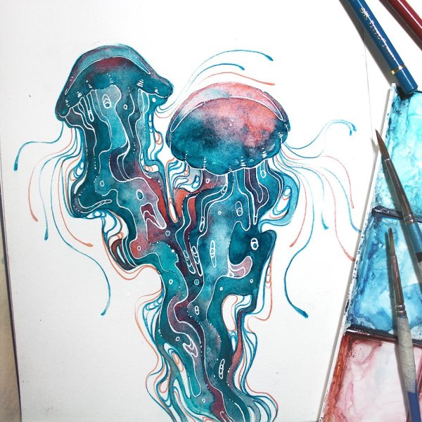 Медуза акварелью