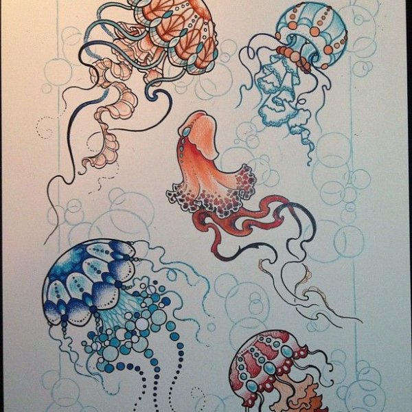 Идеи медузы для рисования маркерами