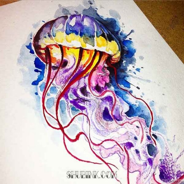 Рисование акварелью медуза