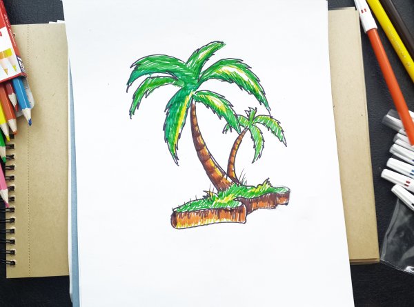 Пальма маркерами для скетчинга