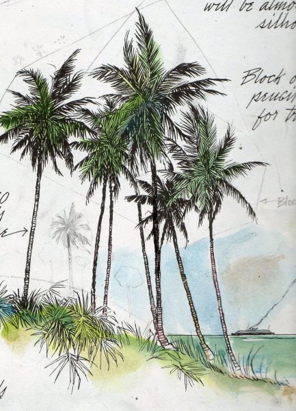 Графический пейзаж с пальмой