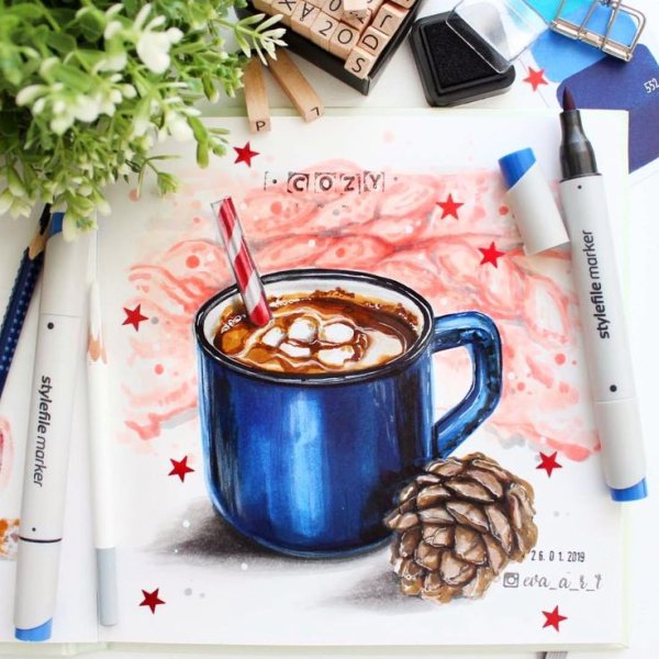 Горячий шоколад скетч маркерами