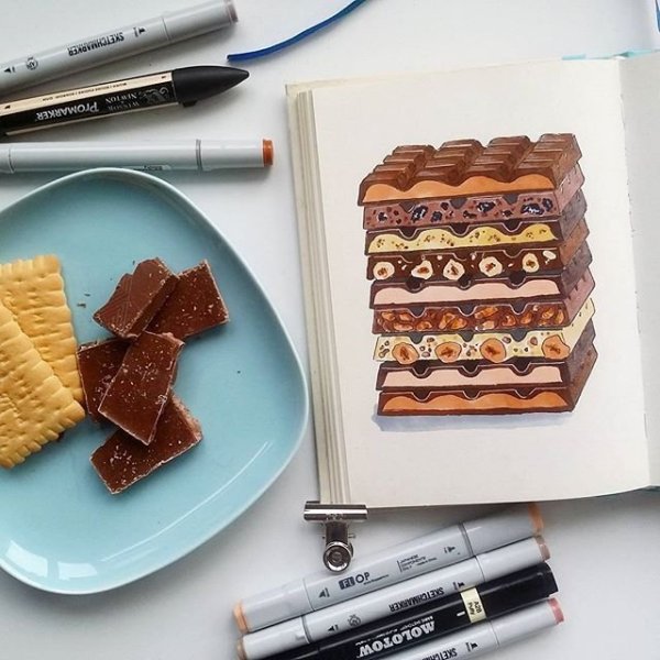 Скетчинг маркерами шоколад