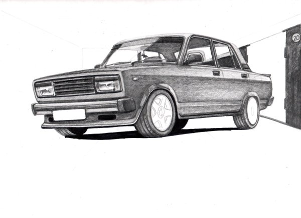 ВАЗ 2107 спереди карандашом
