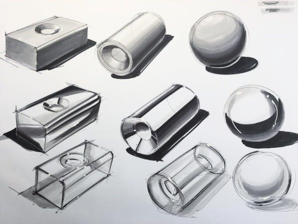 Зарисовки мелких предметов геометрической формы