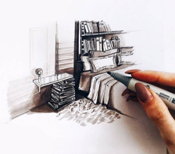 Скетчи мебели маркерами