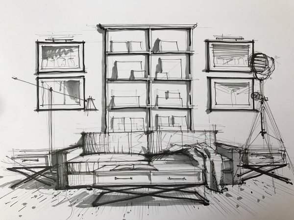 Карандашный эскиз интерьера