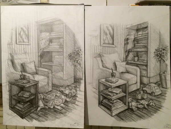 Композиционные зарисовки интерьера