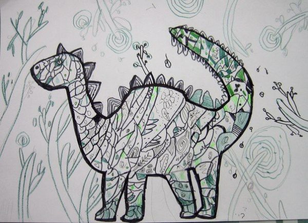 Рисунок динозавр в кармашке