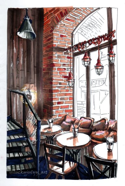 Эскиз интерьера кафе
