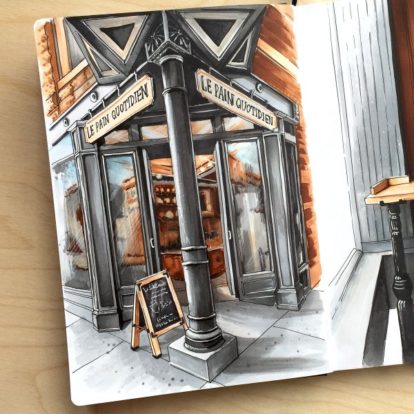 Рисунки маркерами кафе