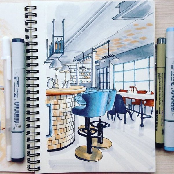 Кафе скетч маркерами