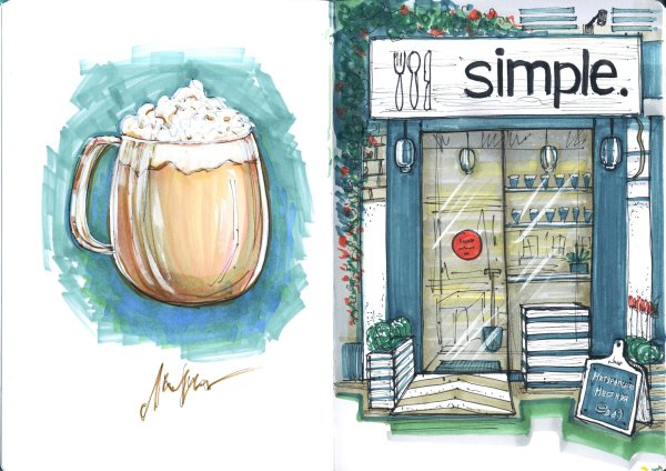 Рисунки в скетчбуке кафе