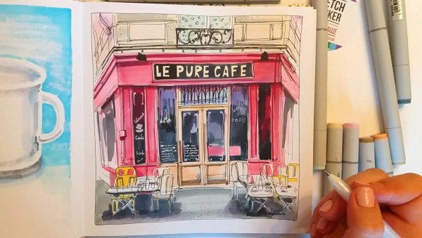 Кафе скетч маркерами