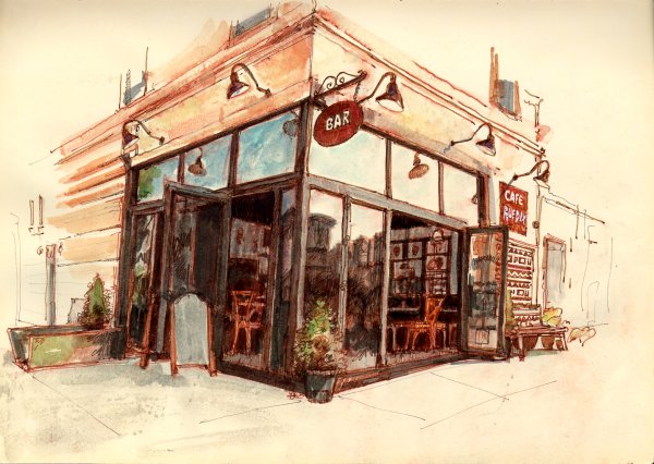 Скетч интерьера кафе