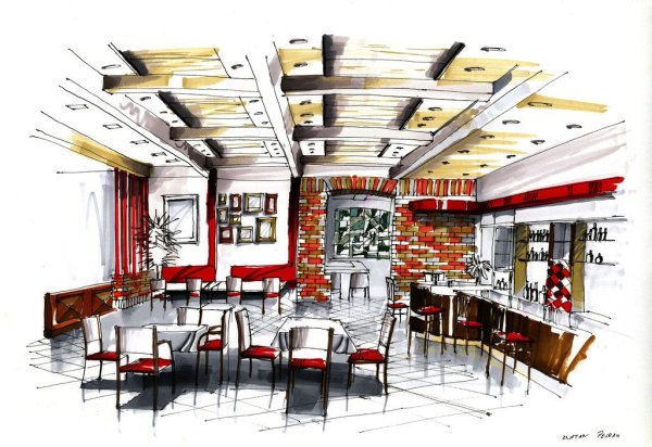 Франция кафе скетчи акварелью