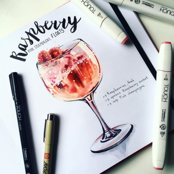 Скетчи маркерами вино