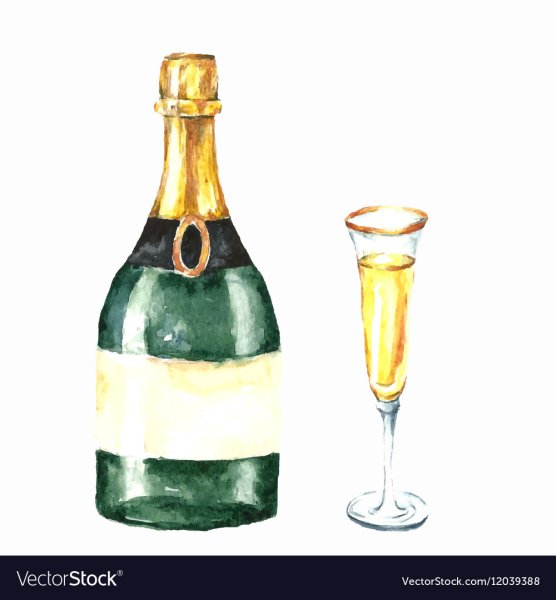 Бутылка шампанского акварелью