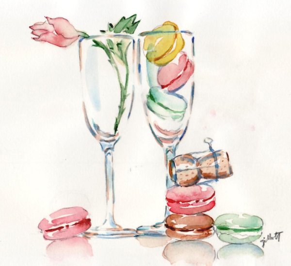 Бутылка шампанского акварелью