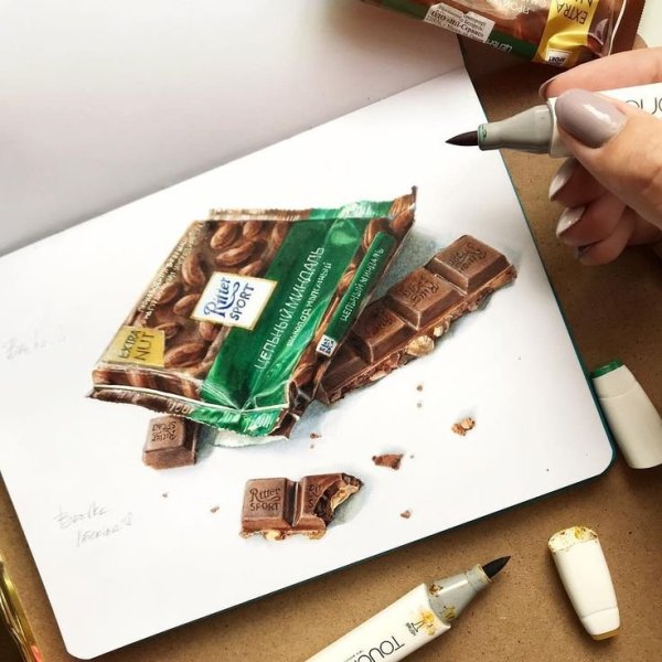 Скетчинг маркерами шоколад