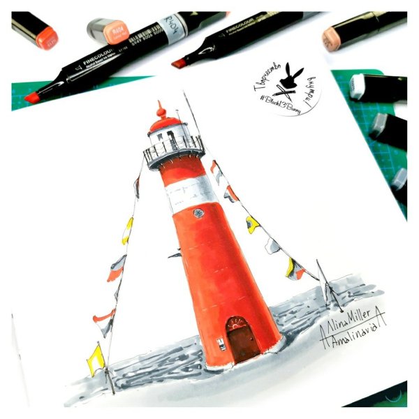 Пейзаж Маяк маркерами