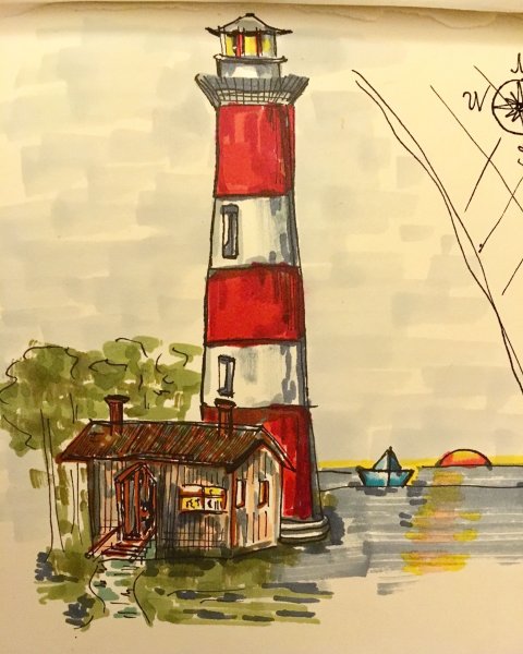 Скетч маркерами Маяк