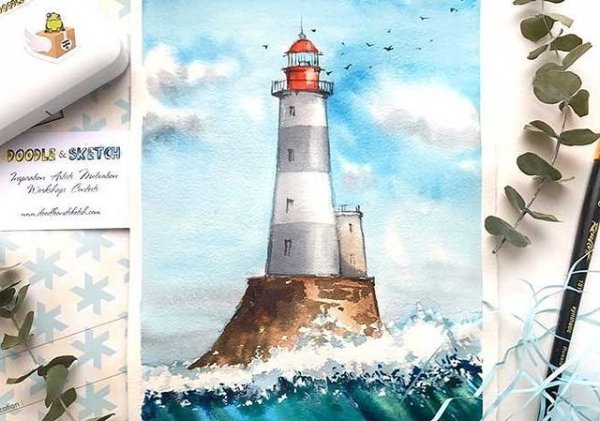 Скетч маркерами Маяк