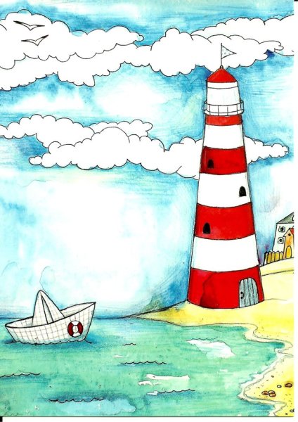 Маяк цветными карандашами