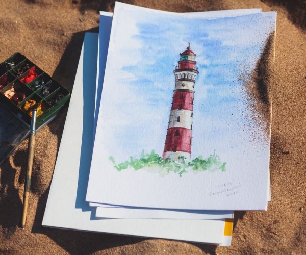 Скетчинг акварелью Маяк