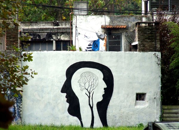 Граффити дерево на стене