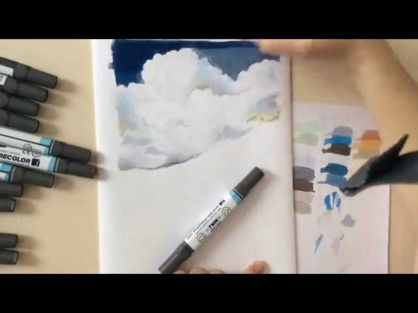 Облака спиртовыми маркерами