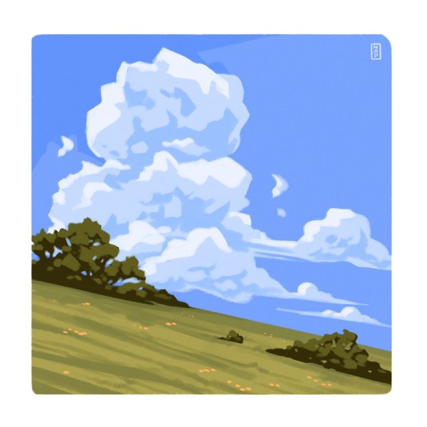 Пейзаж с облаками карандашом