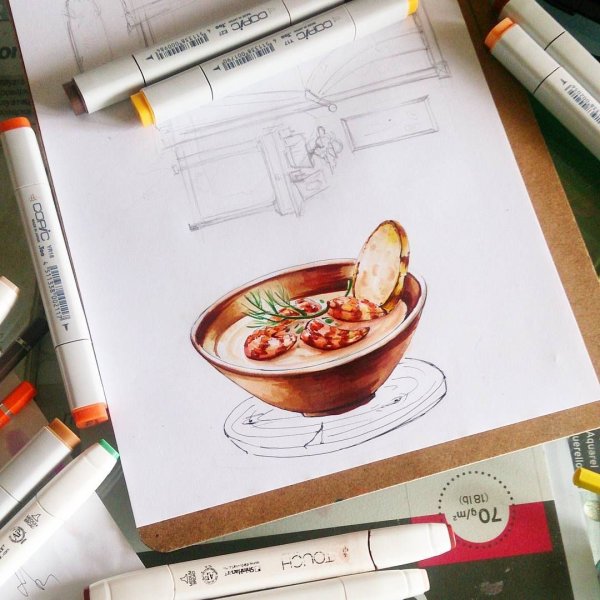 Скетчи маркерами для начинающих еда