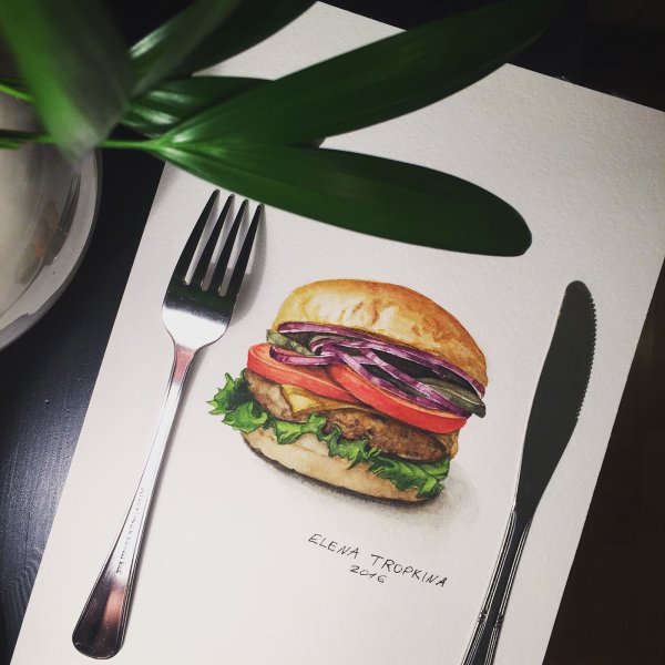 Фаст фуд иллюстрация акварель