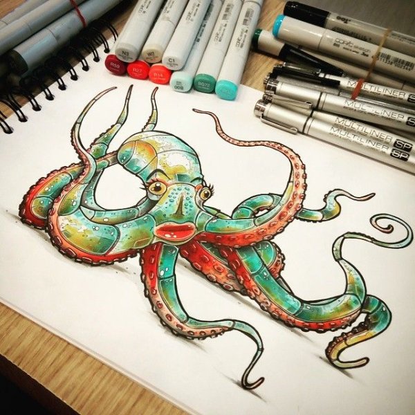 Осьминог маркерами