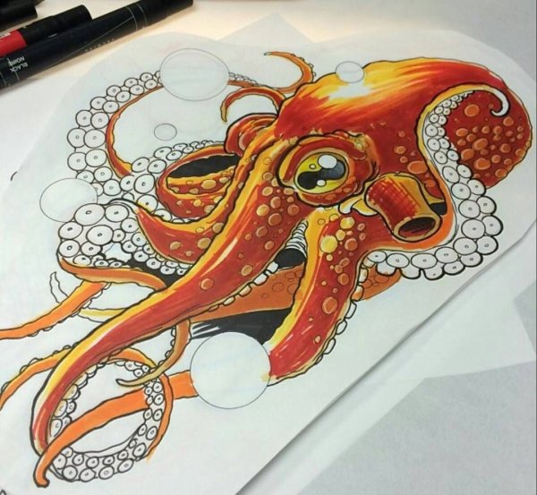 Тату осьминог цветной