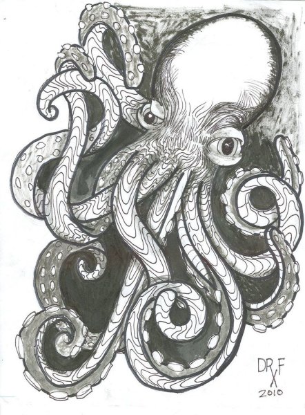 Осьминог тушью