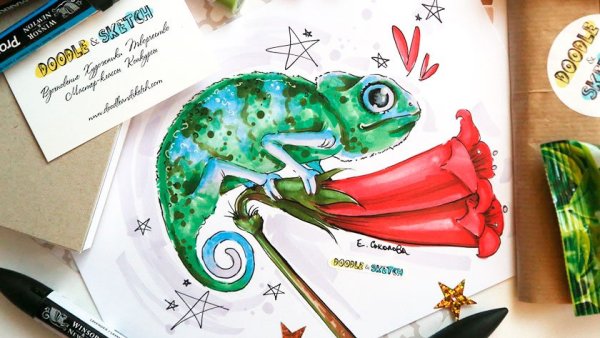 Рисунки маркерами хамелеон