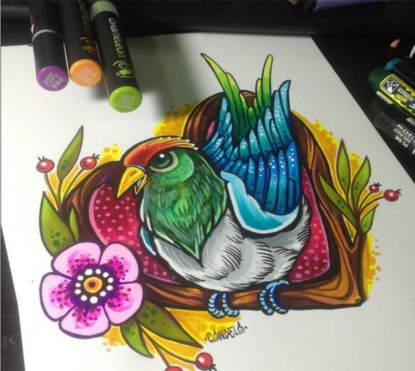 Птица маркерами