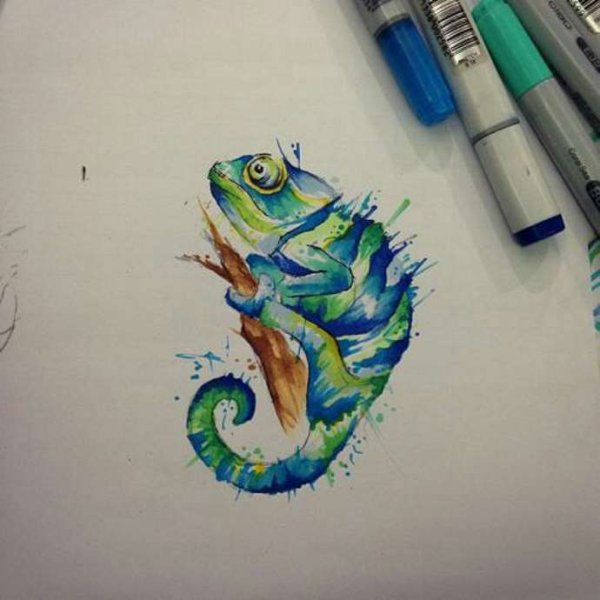 Хамелеон тату акварель